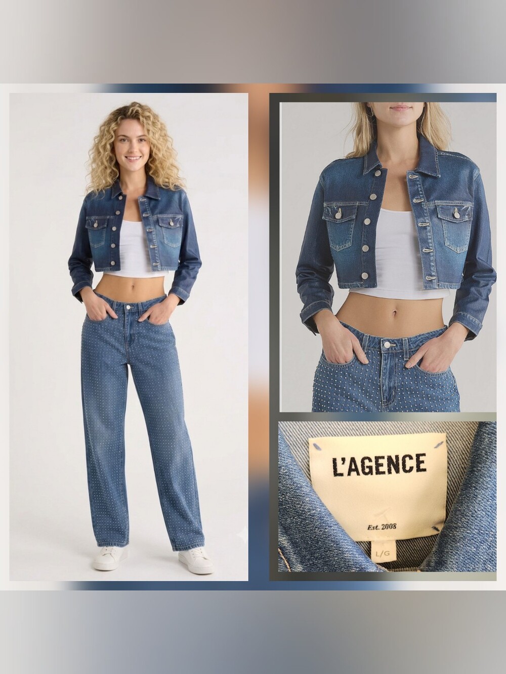 Genevie Crop Coated Denim Jacket L'AGENCE